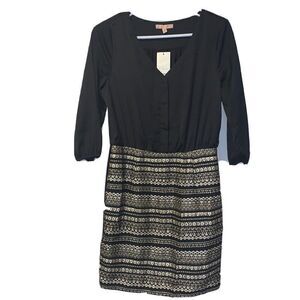 anthropologie‎ skies are blue stitch fix black & gold embroidered dress Small